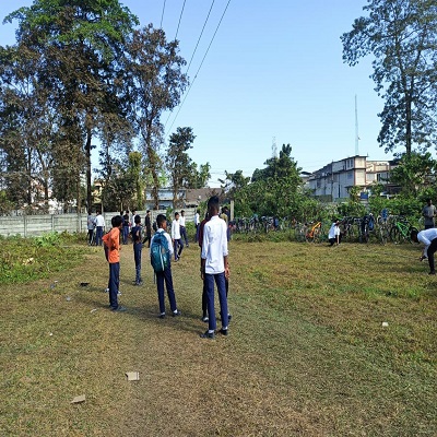 outdoor games like shot put,tug of war and kabaddi in the play ground of hindi english high school @ adarsh hindi school, makum road